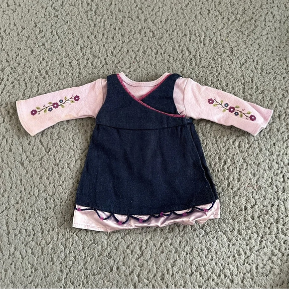 American Girl Doll Dress Denim Jumper Top Outfit Denim Jumper Blue Purple W/hngr - Picture 1 of 5